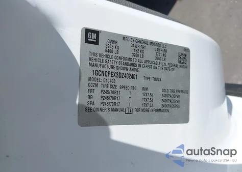 2013 Chevrolet Silverado 1500 Work Truck z USA, uszkodzony, nr VIN 1GCNCPEX3DZ402401